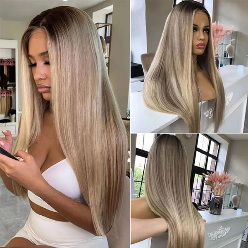 Customized Blonde Balayage On Brown Hair Transparent X Lace Frontal