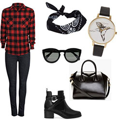 Winter Outfit IdeasGrey, Red, Black on Stylevore