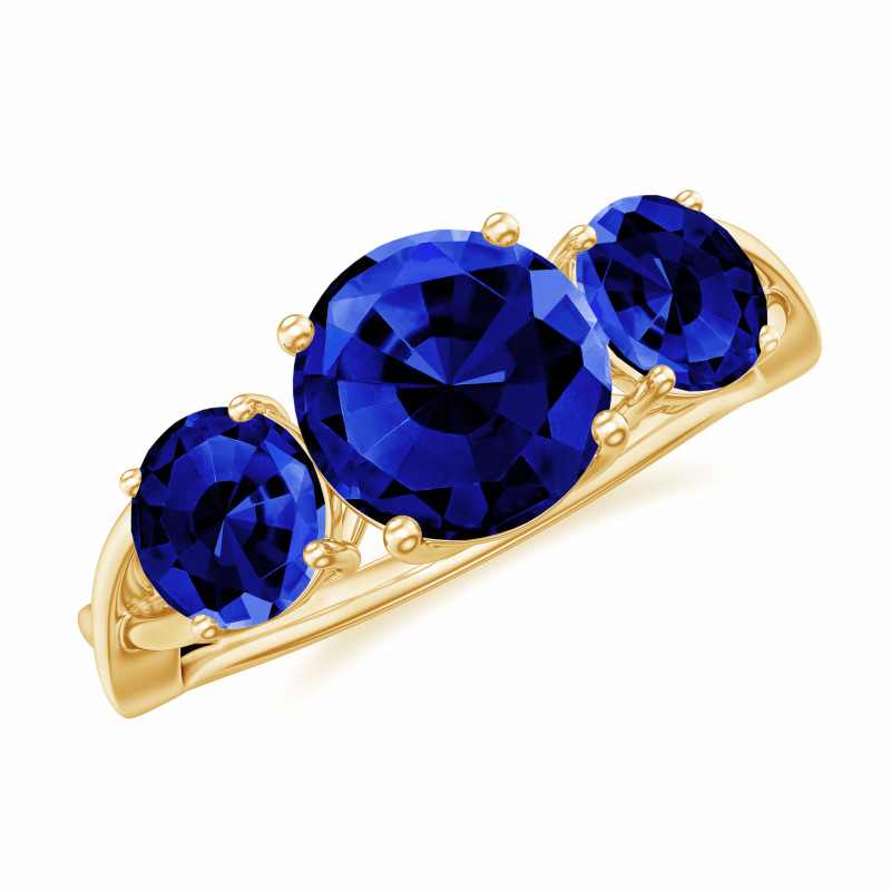 Lab Created Blue Sapphire and Diamond Cluster Half Eternity Ring | Rings