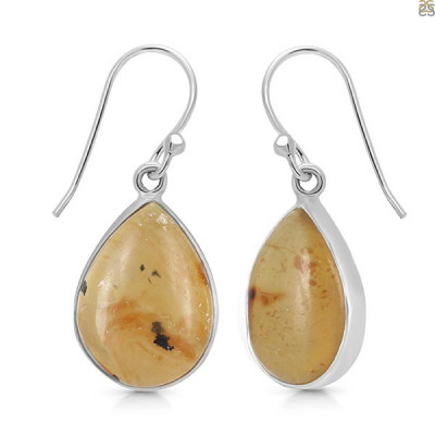 Amber Earrings - Gemstone of Fossilised Yellow Colour: 