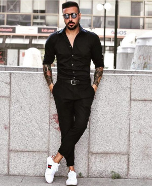 Black Shirt, Men's Outfits Ideas With Black Suit Trouser, Black Shirt  Outfits Men Formal | Casual wear, men's clothing