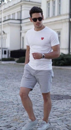 Beige Casual Short, Shorts Fashion Trends With White T-shirt, Men ...