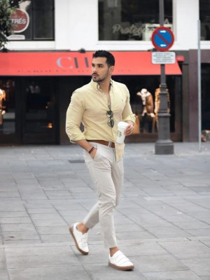 Light Blue Shirt Mens Pastel Outfit Trends With Brown Sweat Pant Brown  Pants Outfit Men  Navy blue