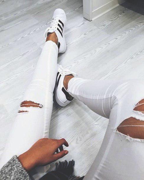#adidassuperstar #rippedjeans #white… on Stylevore