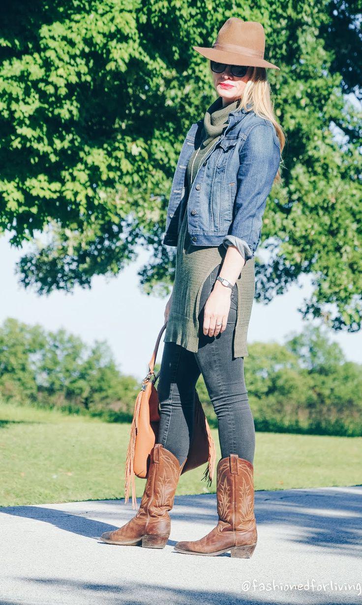 jean dress with cowboy boots