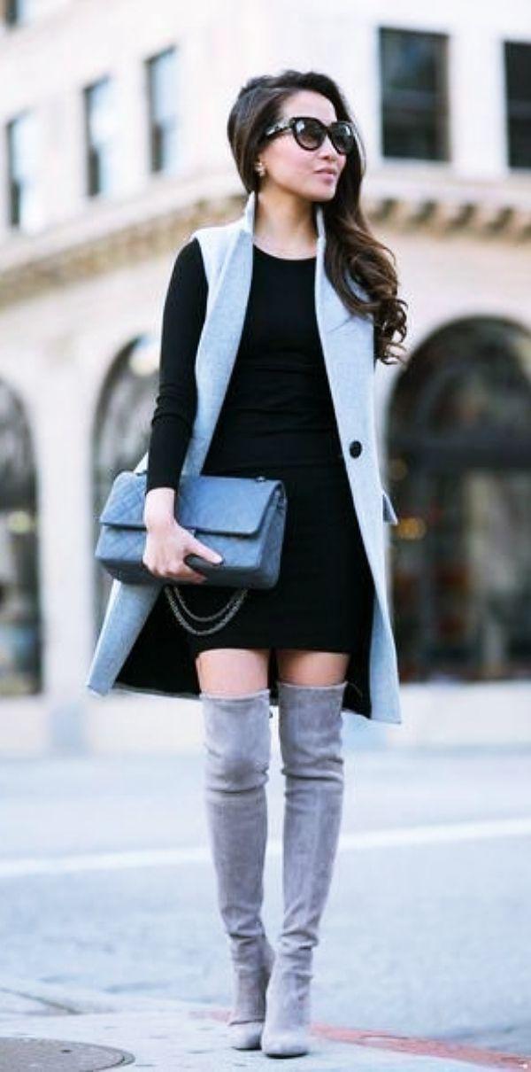 casual thigh high boots outfit