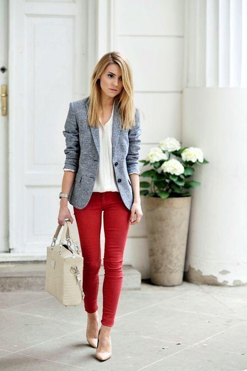 Frankie Morello Red Trousers. 51 Women Work Outfit With Jeans on Stylevore