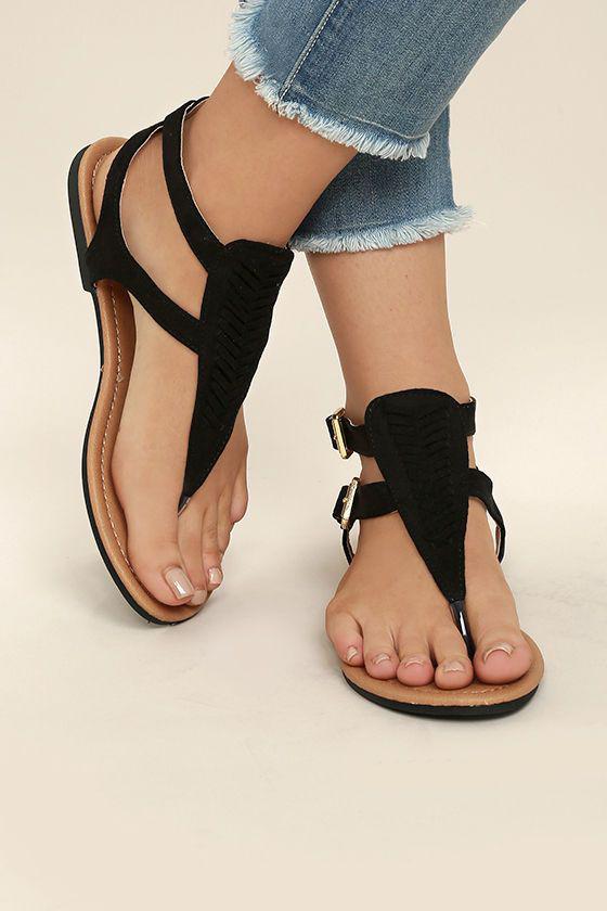Draya Black Suede Flat Sandals on Stylevore