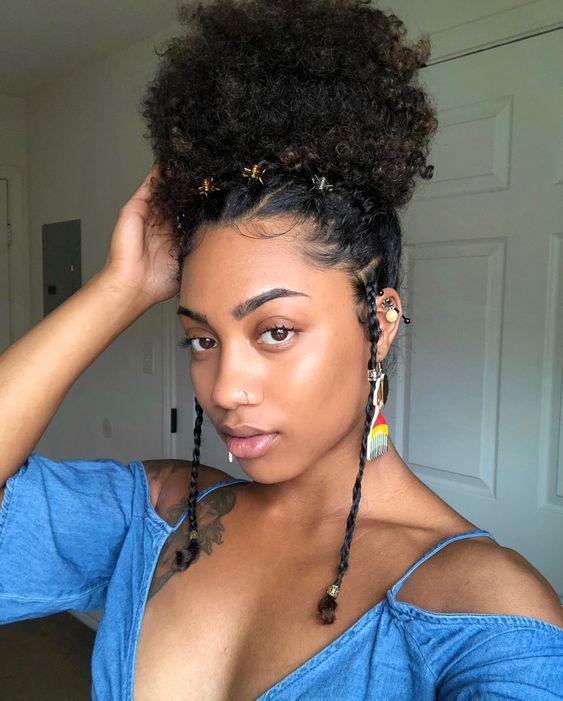 Black Girl Half Up Half Down Hairstyle Kinky Curly On Stylevore