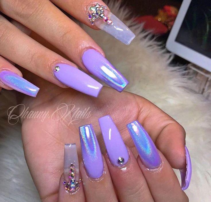 Purple holographic nail designs on Stylevore