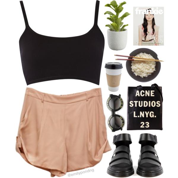 Polyvore tops for summer, strap black crop top. on Stylevore