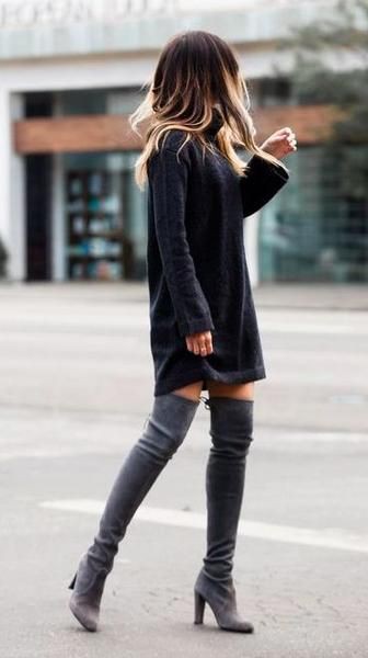 oversized sweater thigh high boots