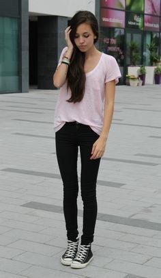 outfits with black high top converse