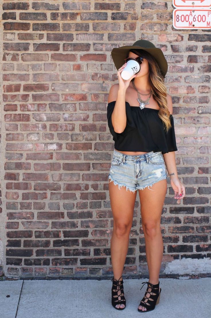 Black Crop Top And Denim Shorts On Stylevore