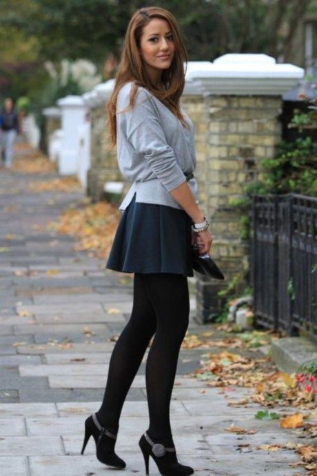 Skirt and tights | How to wear leggings, Skirt fashion, Trendy outfits