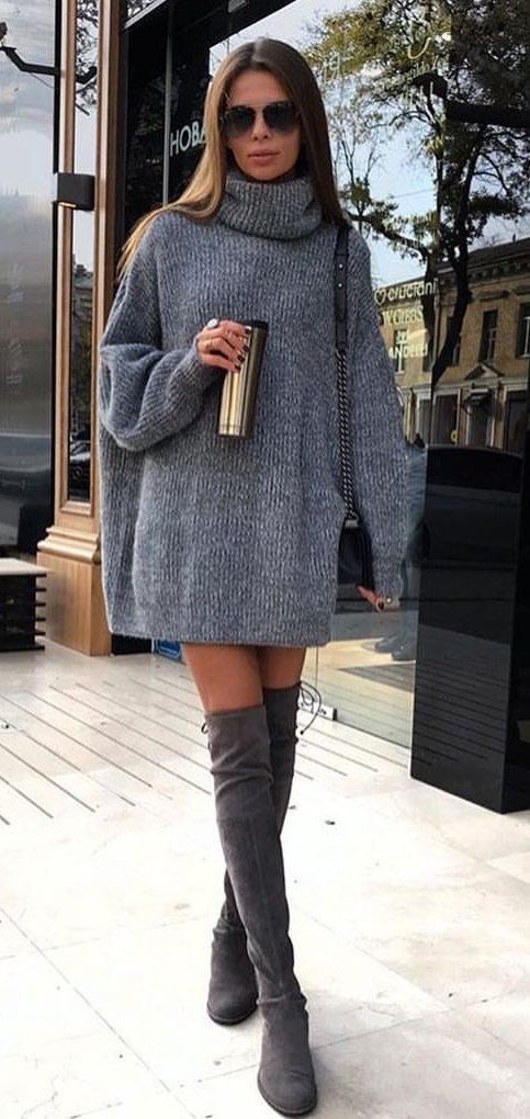 thigh high boots with sweater