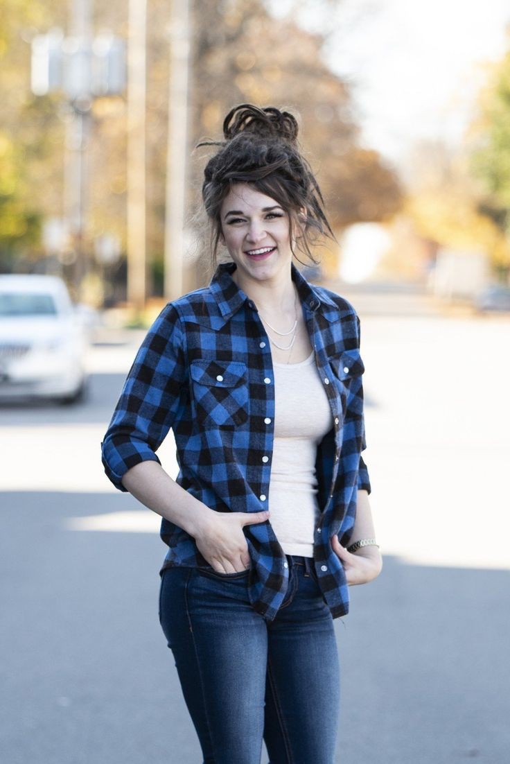blue flannel outfit