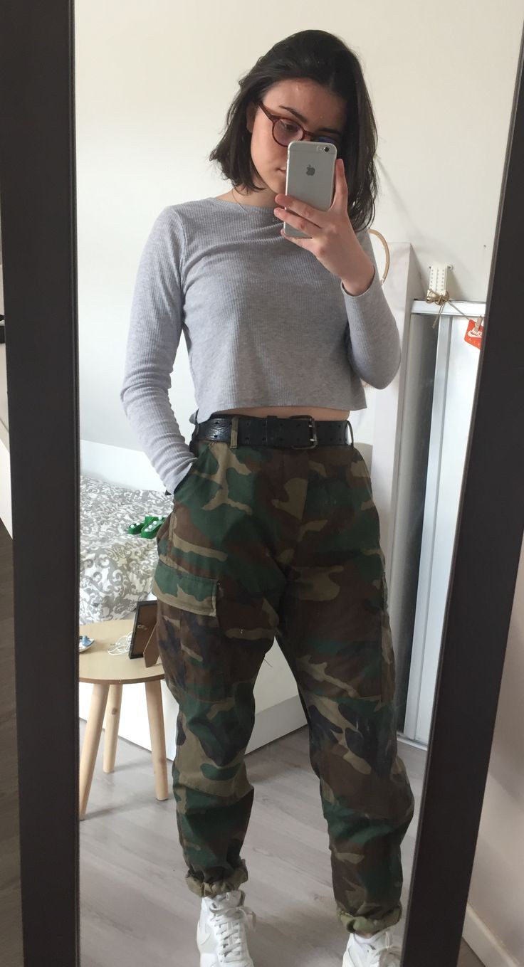 Military Look For Girls, Lapel pin, Cargo pants on Stylevore