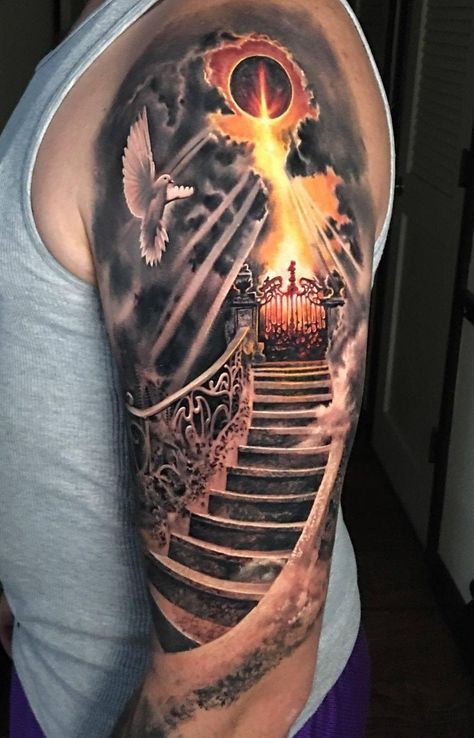 Stairway to Heaven piece on my right forearm  Heaven tattoos Stairway to heaven  tattoo Forearm tattoo men