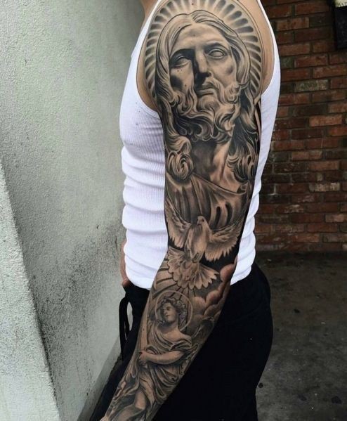 religious tattoos quarter sleeves