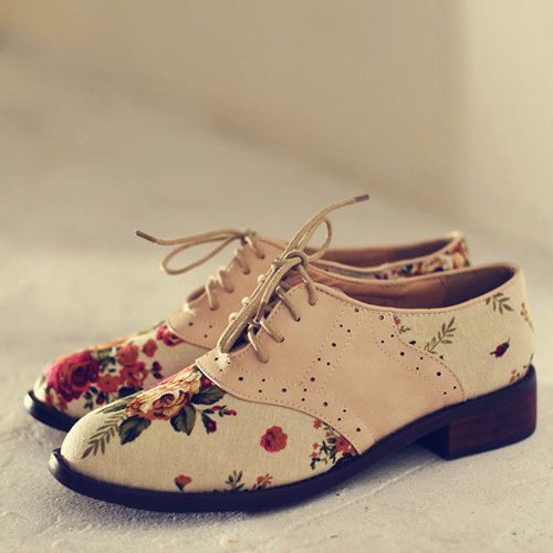 Rocker-style floral oxfords, FLAT HEEL SHOES on Stylevore