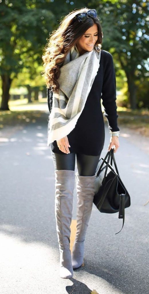 Leather leggings with boots, Over-the-knee boot | Preppy Outfit ...