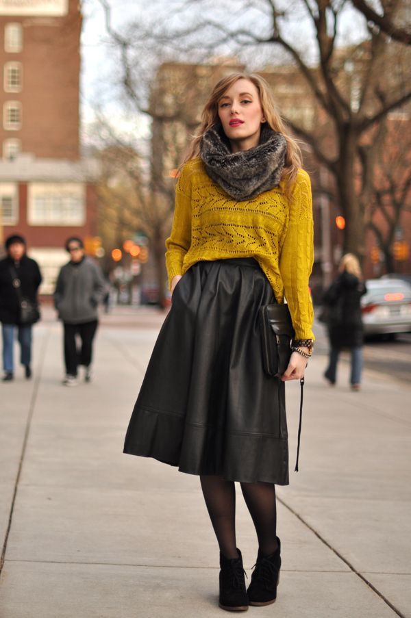Midi skirt winter outfit, Winter clothing | 50 Degree Weather Outfit |  Fashion boot, Leather skirt, Pencil skirt