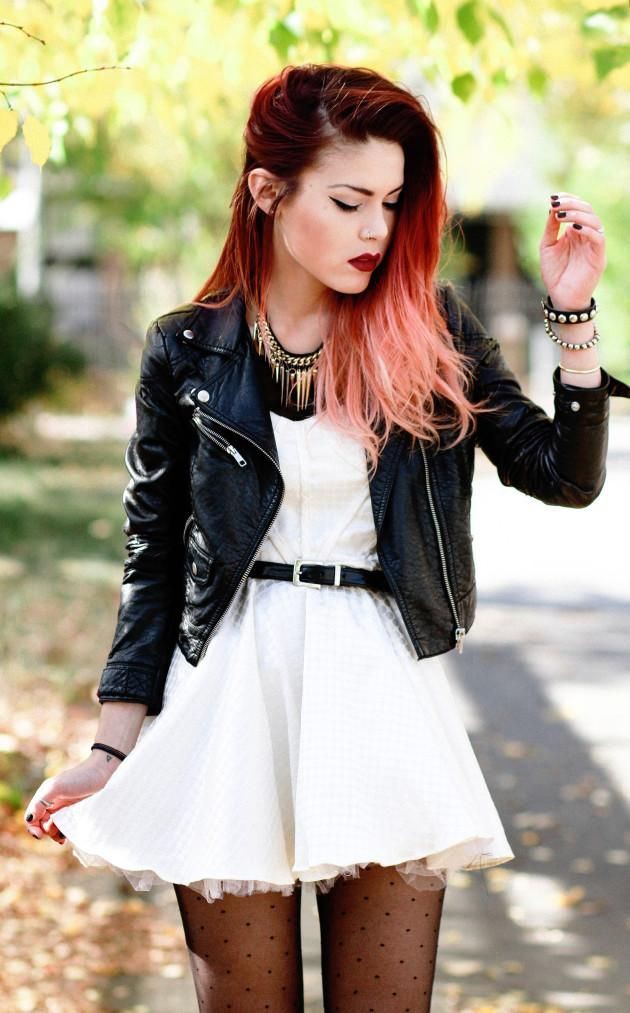 Get this look with punk white dress | Punk Outfits Ideas Female | Grunge  fashion, Leather jacket, Punk rock