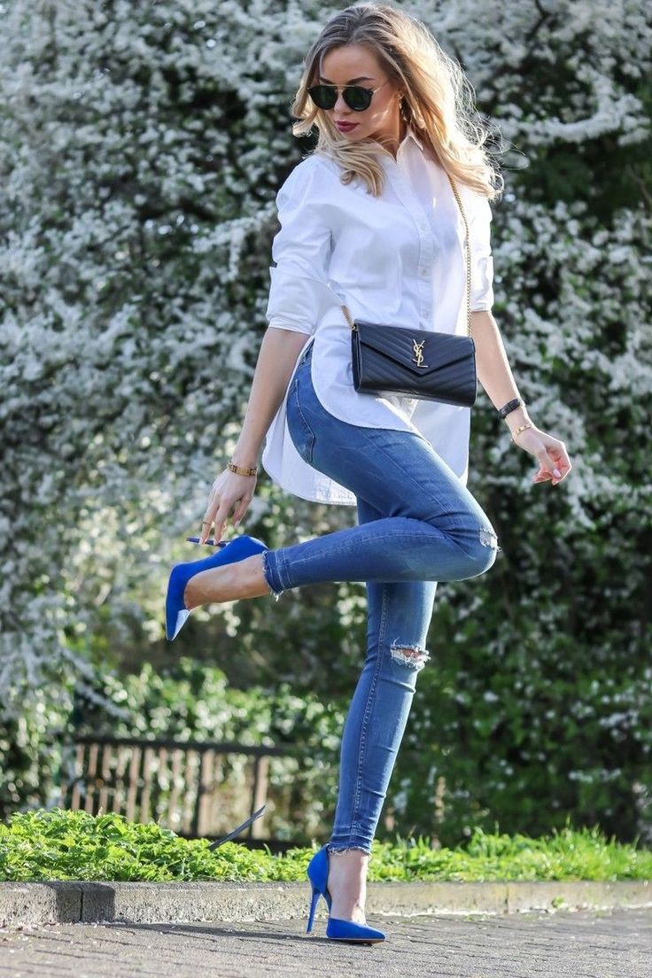 Blue heels outfit ideas, High-heeled shoe | Outfits With Heels And Jeans |  Cobalt blue, Court shoe, Dress shirt