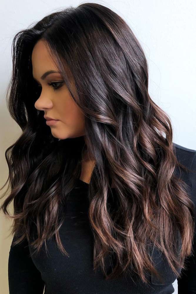 Medium Length Black Hair With Highlights Highlighted