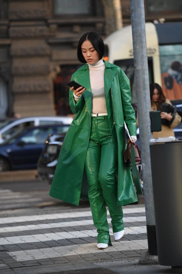 Outfits With Green Pants, Trench coat, Bell sleeve | Green Outfit Ideas | ,  ,