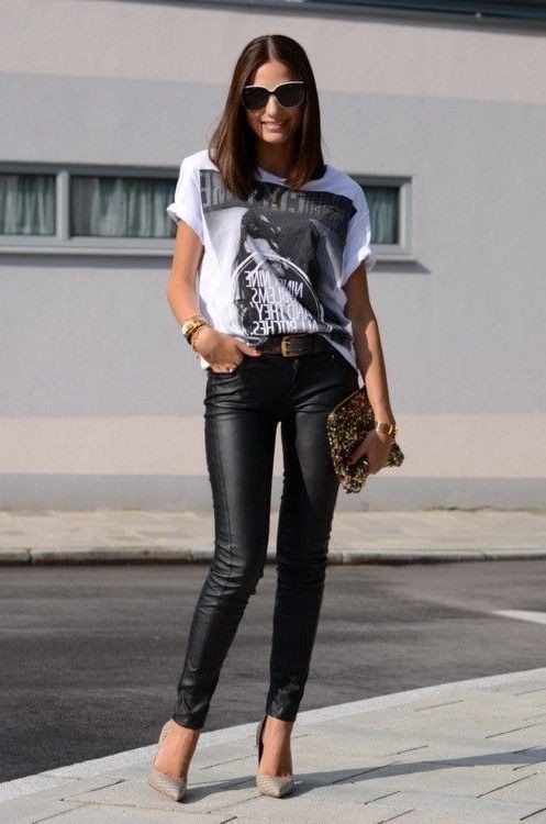 black leather pants outfit