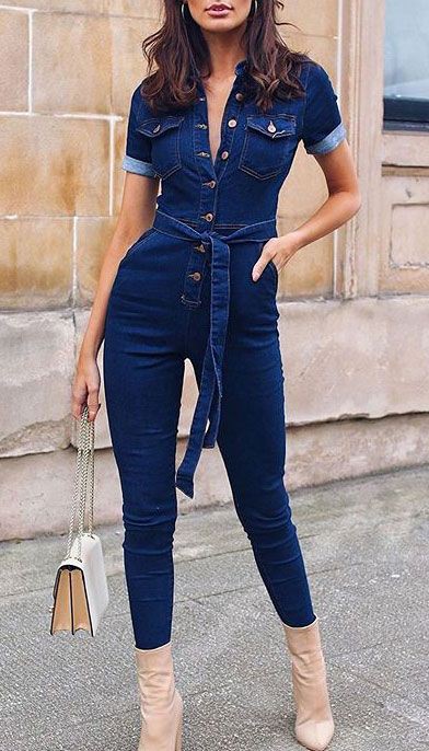 Holiday Outfit Ideas For Women, Short Sleeve Jumpsuit, Jumpsuits & Rompers  | Holiday Outfit Ideas For Women | Dress shirt, holiday outfit, Jumpsuits  Rompers