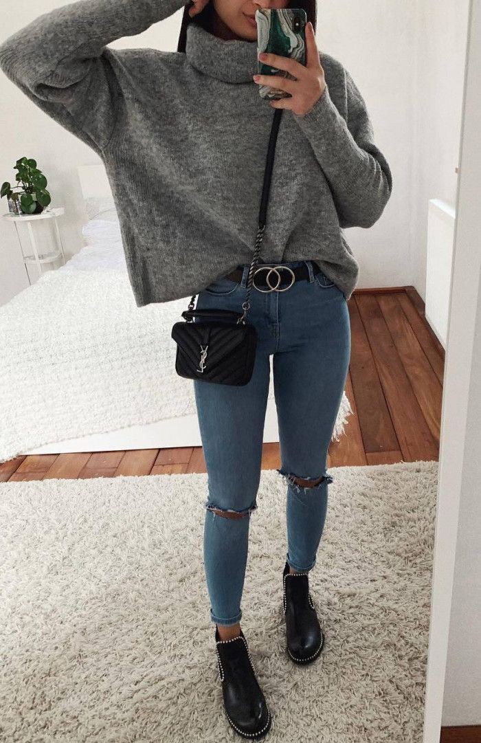 Black sweater and jeans outfit | Outfit Ideas With Sweaters | Cashmere ...