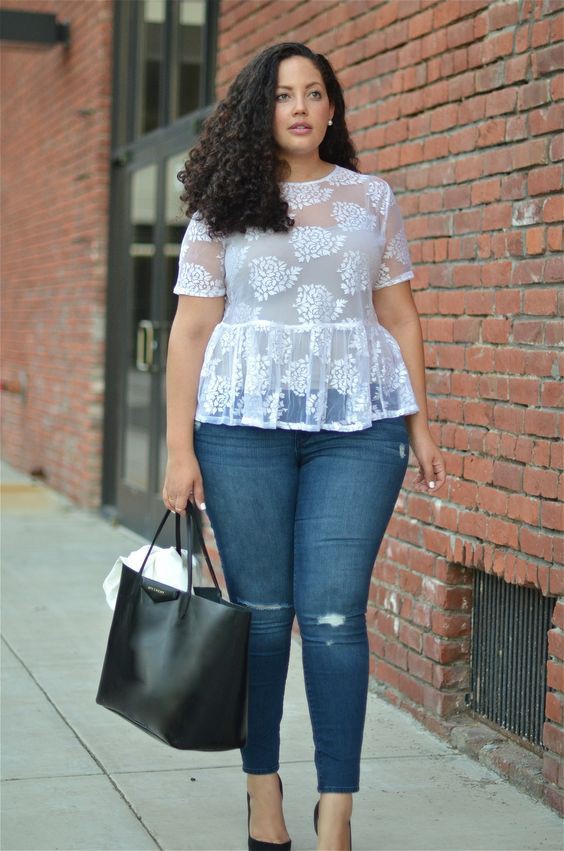 Wear a sheer blouse with jeans | Plus Size Outfits Ideas | Dress shirt ...