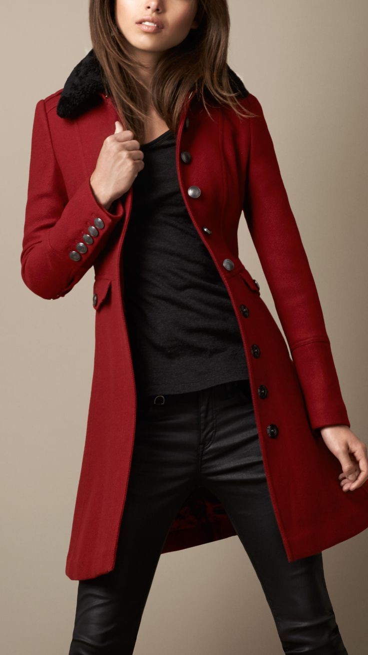 Burberry women red coat, Trench coat | Military Jacket Style | Duffel coat, Military  Jacket Outfits, Pea coat
