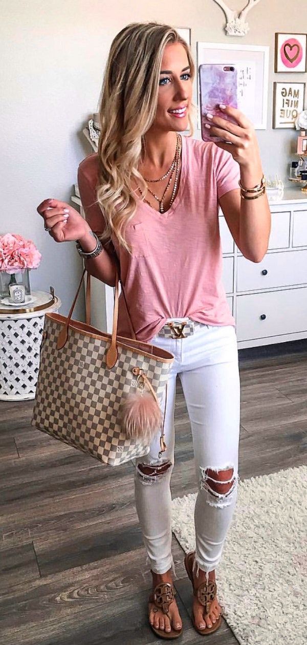 White Skinny Jean Outfits Slim Fit Pants Spring Outfits For Women Casual Wear Ripped Jeans 