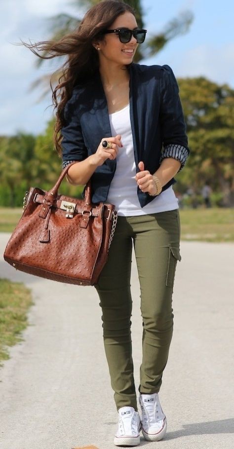 Navy and olive outfits, Cargo pants | Women's Business Casual Fashion ...