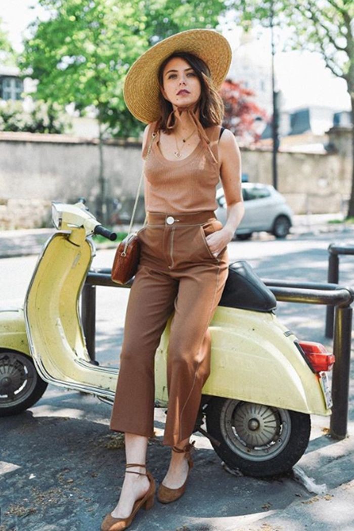 Suggestions for nice and best parisienne hat summer, Straw hat | All-Brown  Outfits Ideas - How To Wear Brown Clothes | Brown Outfits, Sensi Studio,  Straw hat