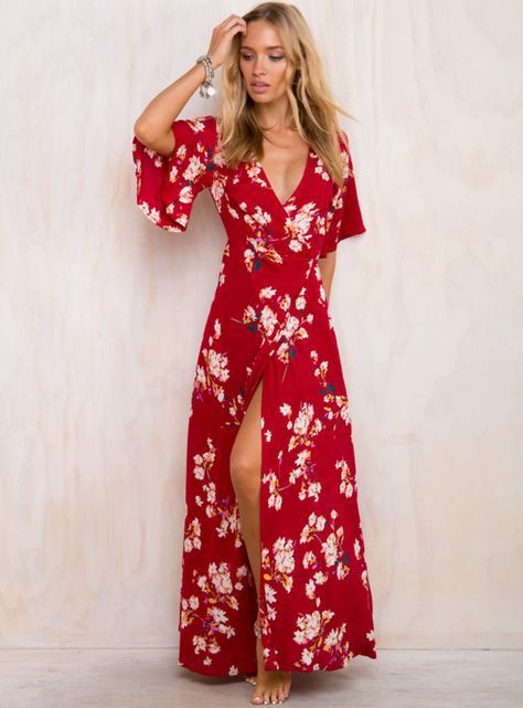 Red floral maxi dress, Maxi dress | Floral Dresses Ideas For Girls ...