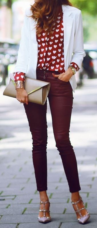 Blazer blanco con blusa roja | Women's Business Casual Fashion | Business  Outfits, Dress shirt, Slim-fit pants