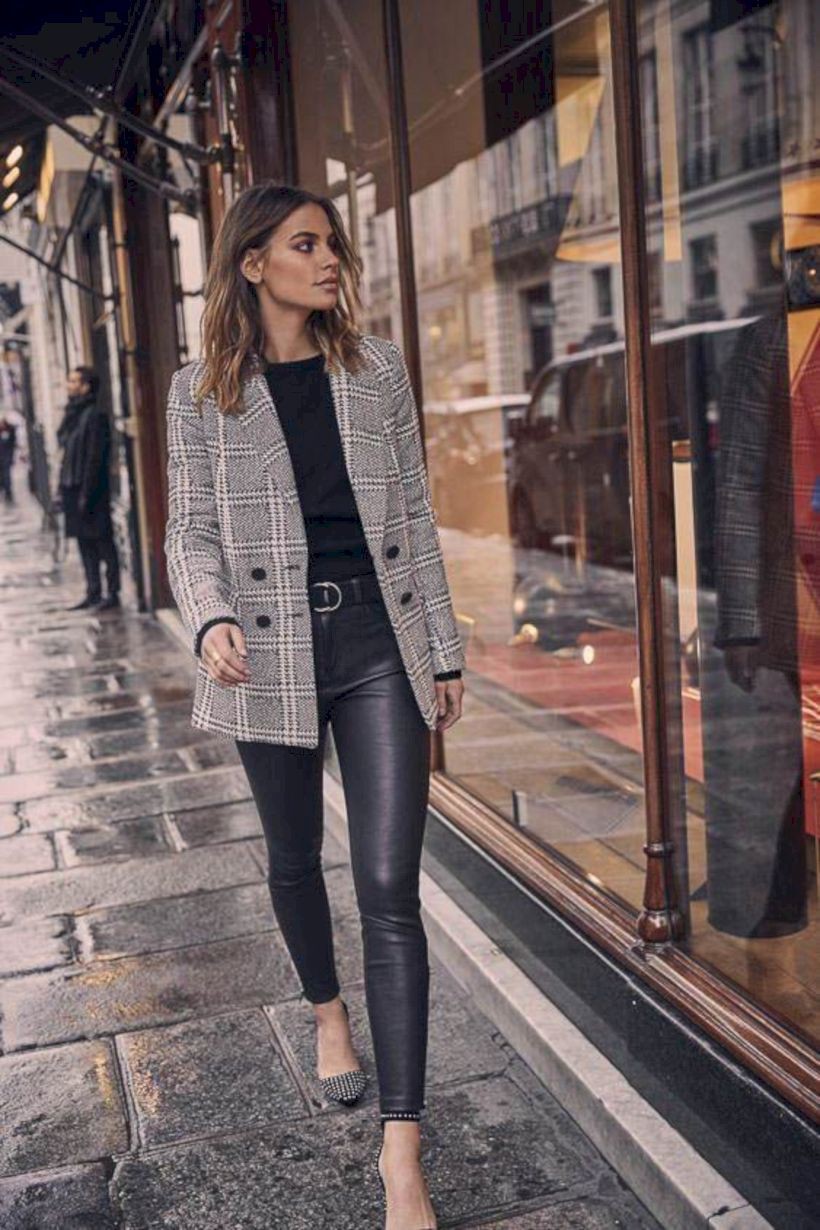 Way to wear fall blazer outfit, Fashion Leather Pants | Fall Outfit Ideas For Women Casual wear, outfit,