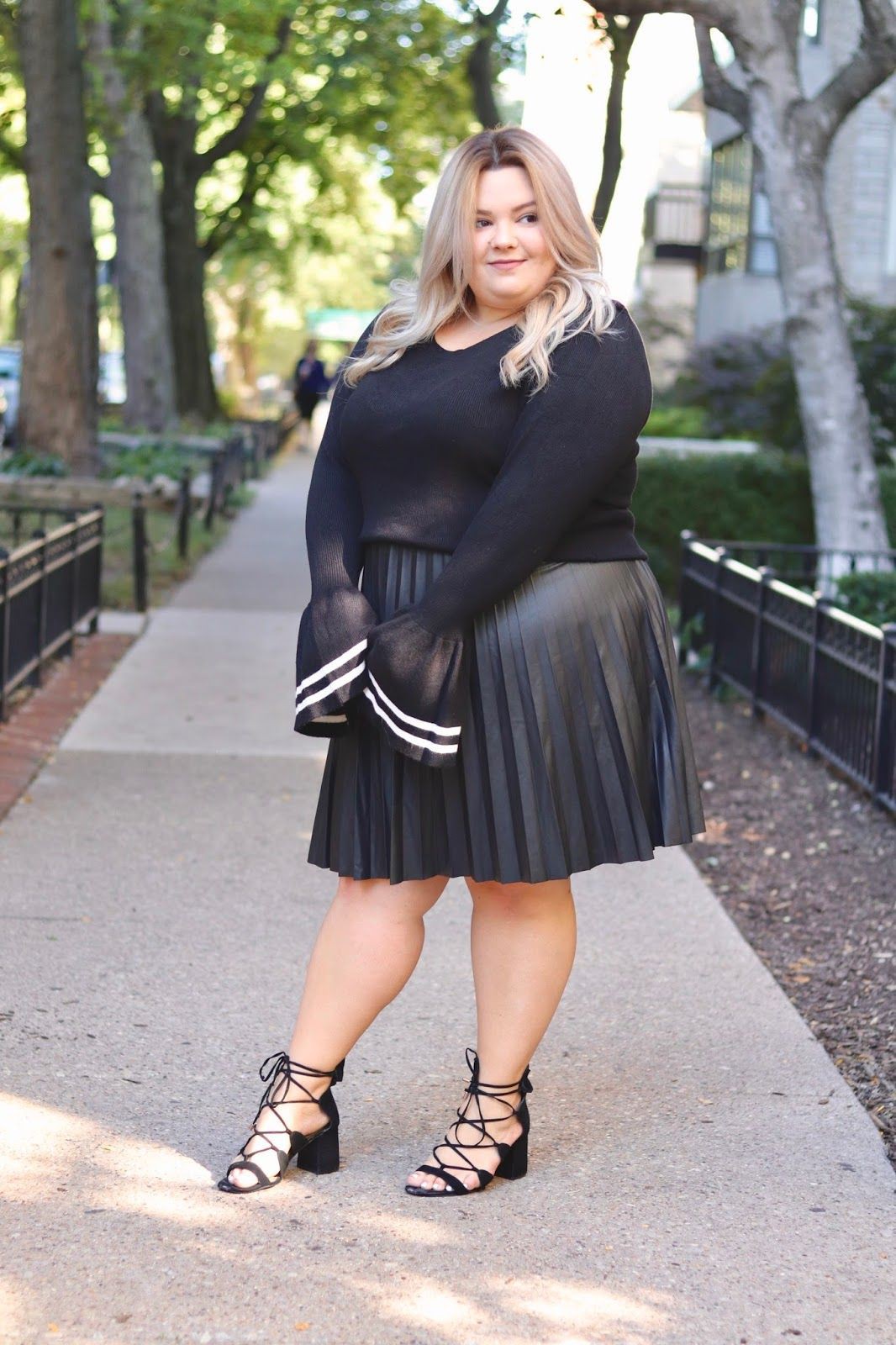 Plus Size Faux Leather Pleated Skirt | Plus Size Leather Skirt Outfit ...
