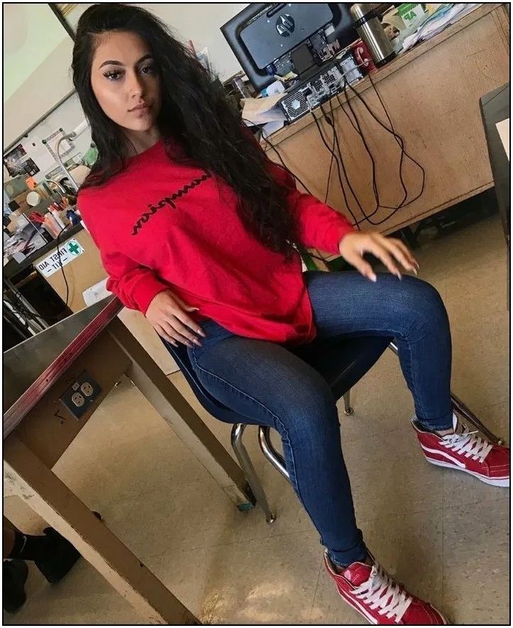 high top red vans outfit