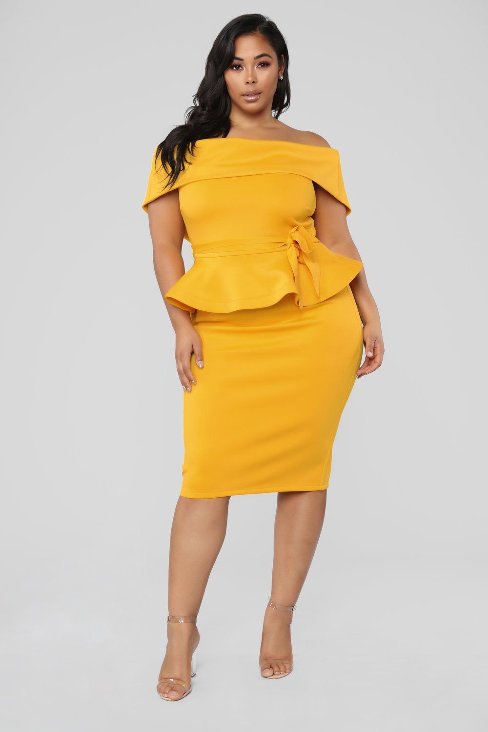 Meetin Me Midi Dress Mustard Trendy Cocktail Attire For Plus Size 