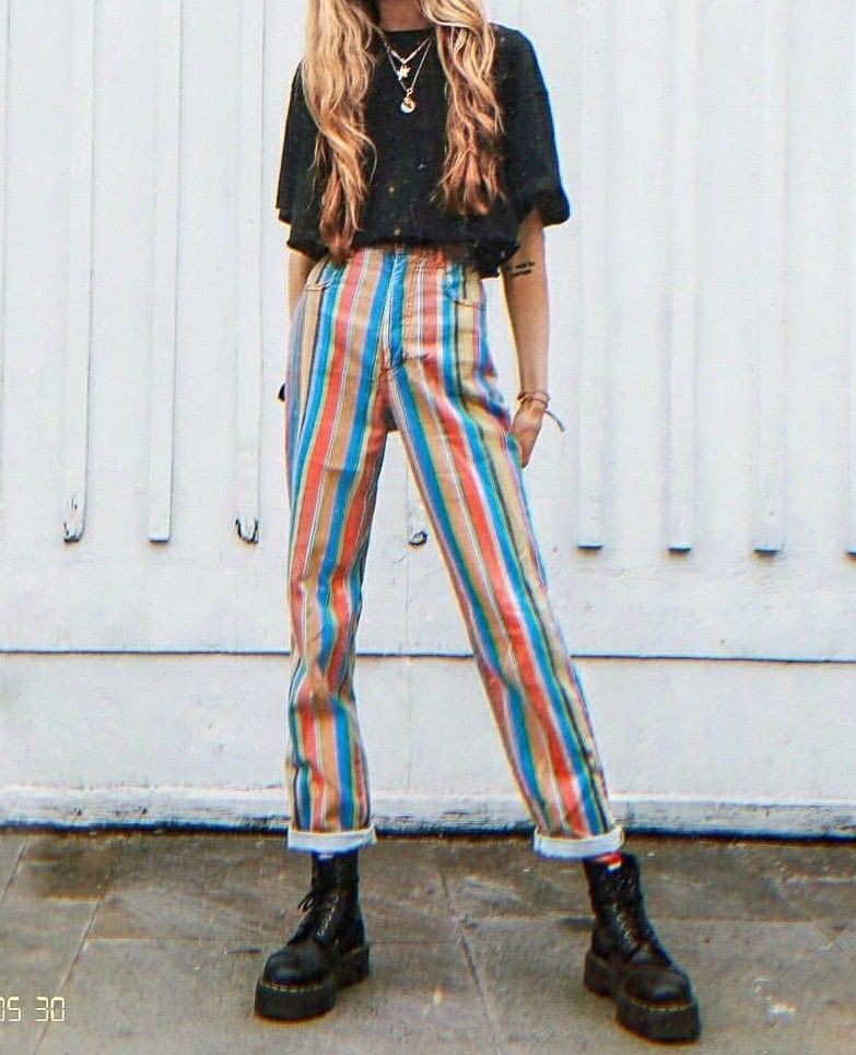 colorful striped mom jeans