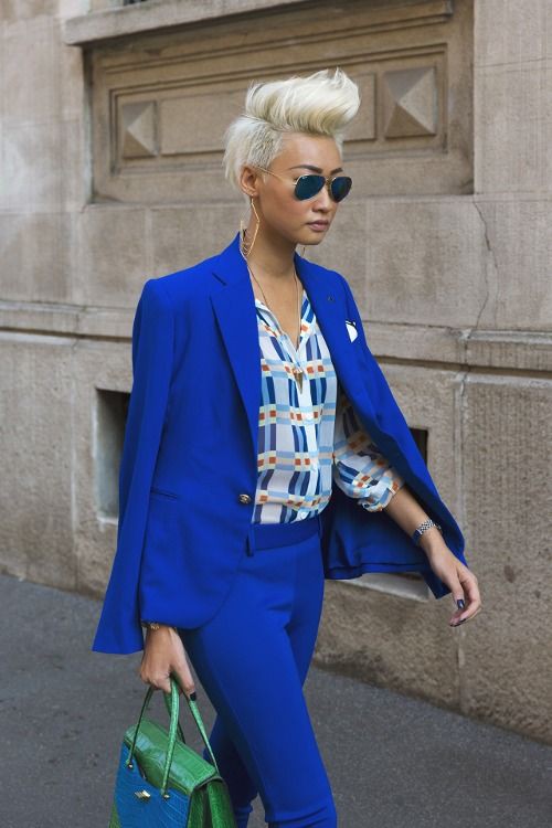 Cobalt blue suit women street style Blue Blazer Outfit Women Blazer