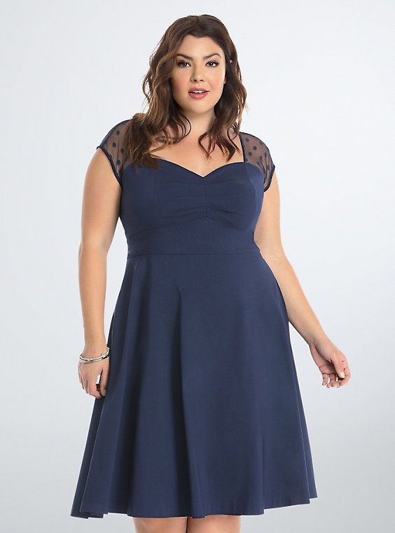 Mesh Dot Inset Swing Dress Beautiful Cocktail Attire For Plus Size Ladies Plus Size Cocktail