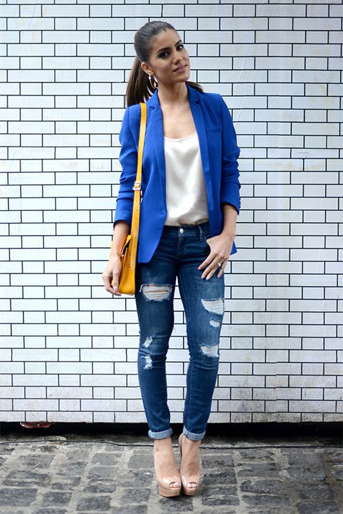 Casual wear Royal blue blazer outfit | Blue Blazer Outfit Women | Blazer  Outfit, Navy blue, Slim-fit pants