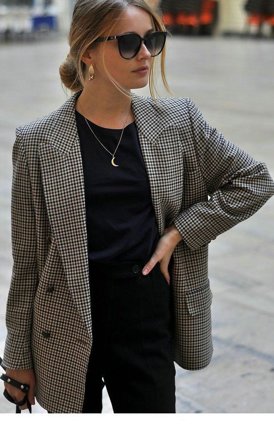 Street Style Checkered Blazer Outfit | Plaid Blazer Street Style ...